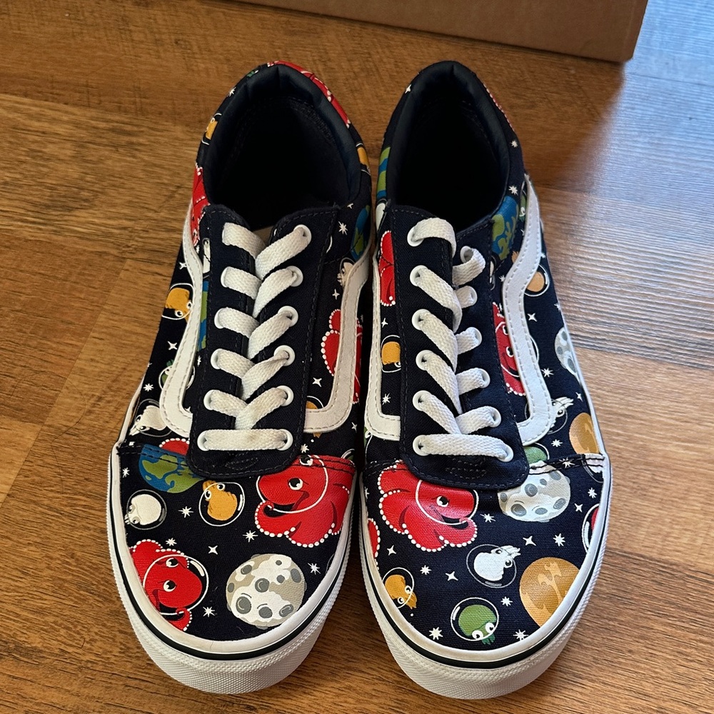 Vans Black Canvas Sneakers with Red, Green, Yellow & White Space Octopus Print